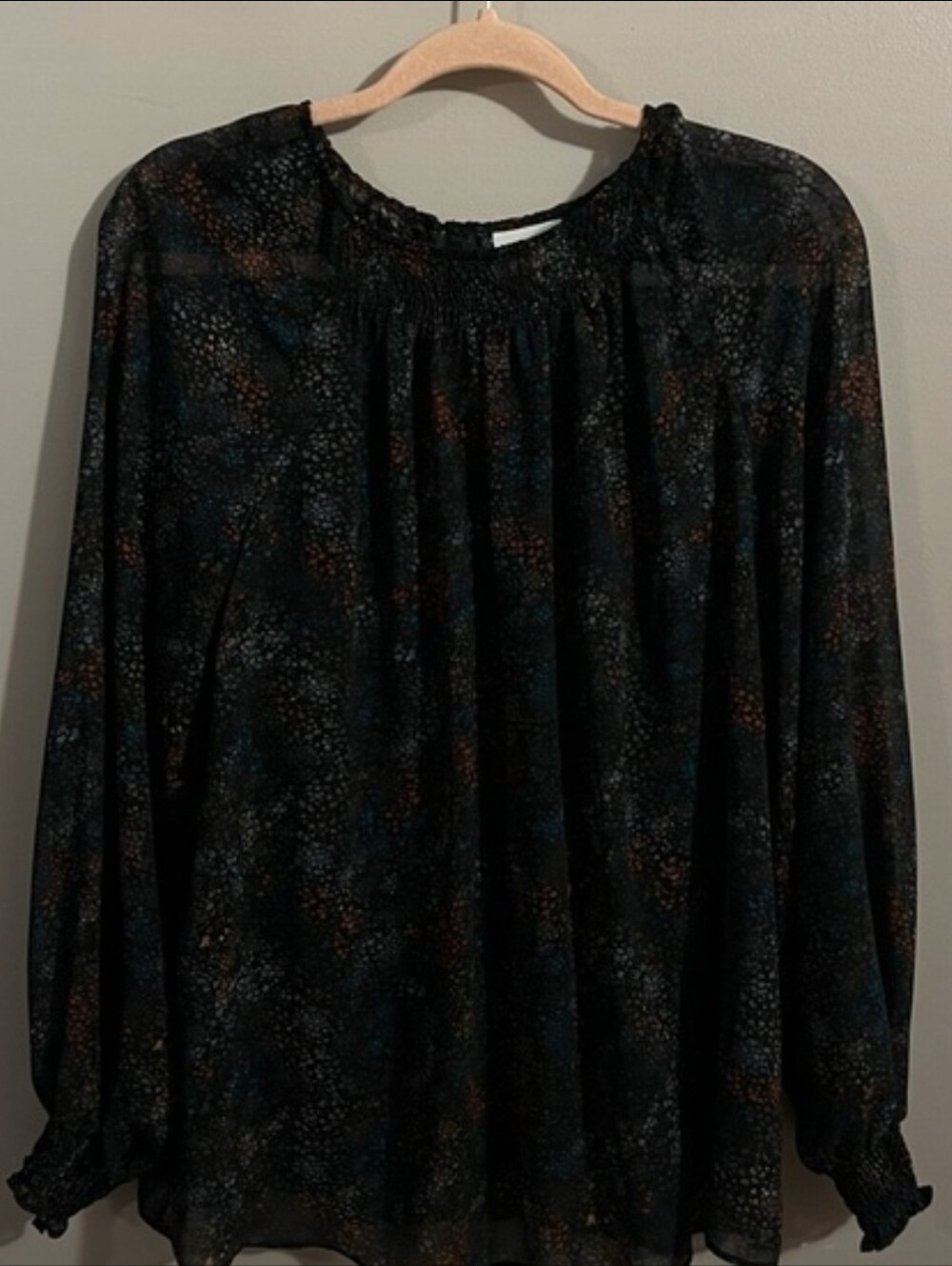 Women's Black Printed Long-Sleeve Blouse